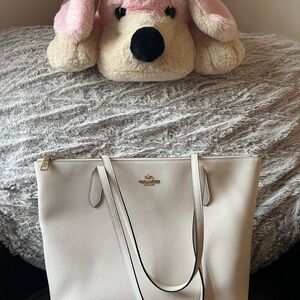Coach Cream Leather Tote with Gold Hardware